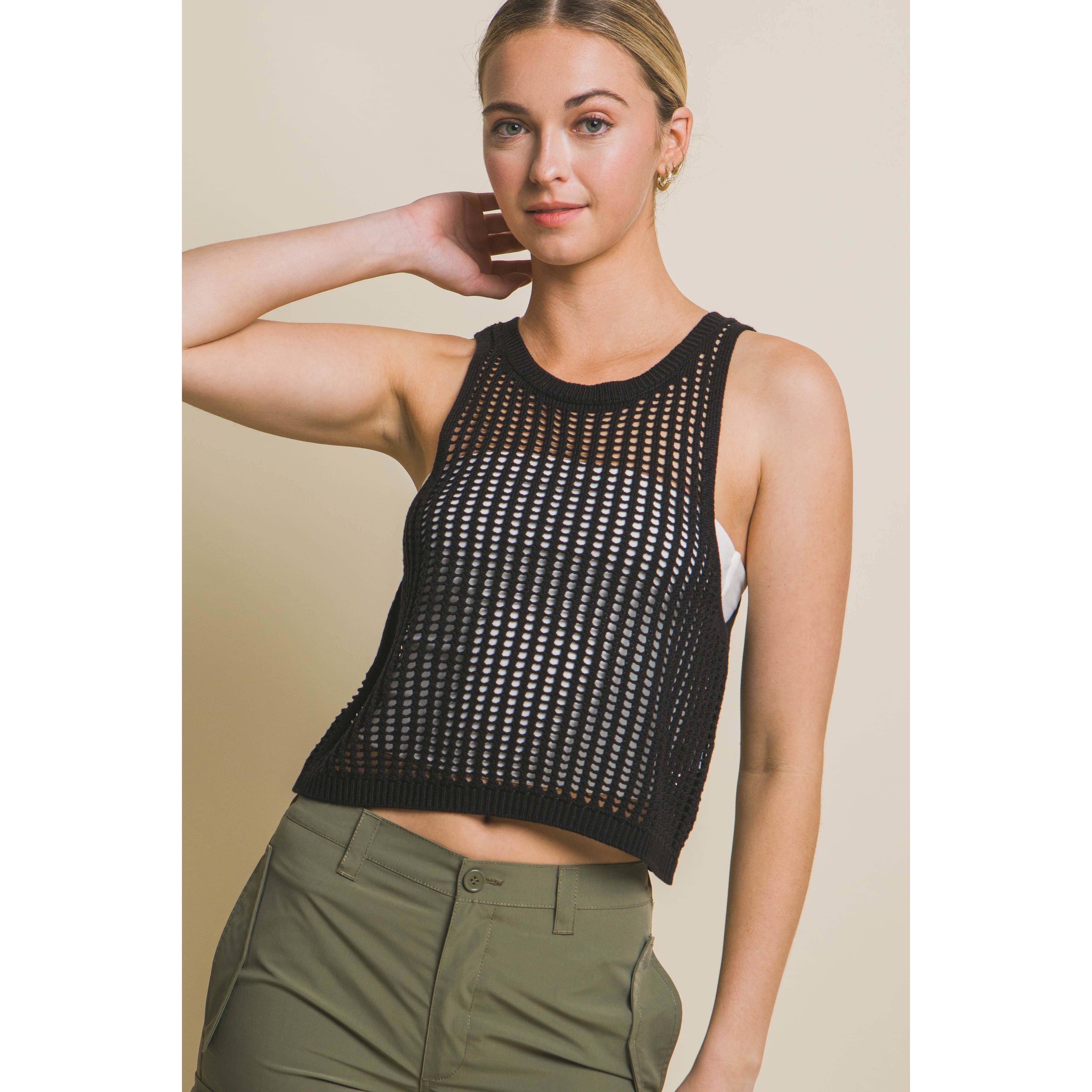 Paperdoll – Großhandel Strickoberteil – Damen – ÄRMELLOSES TANKPULLOVERTOP MIT OFFENEM STRICK10