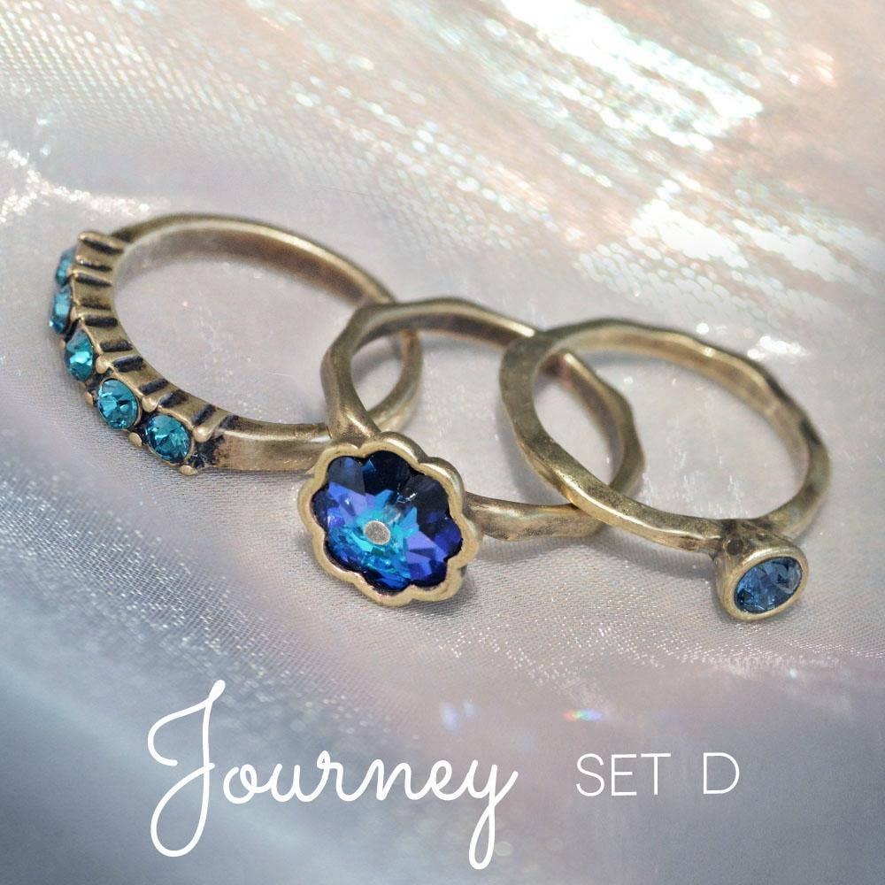 Sweet Romance Jewelry – Conjunto de joias por atacado – Conjunto de 3 Anéis Empilháveis de Cristal com Flores Vintage R5653