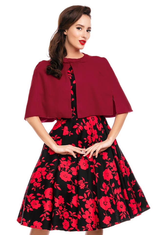 Dolly & Dotty - Wholesale Cape - Women's - Sabrina Red Glamorous 50s Style Cape Shrug1
