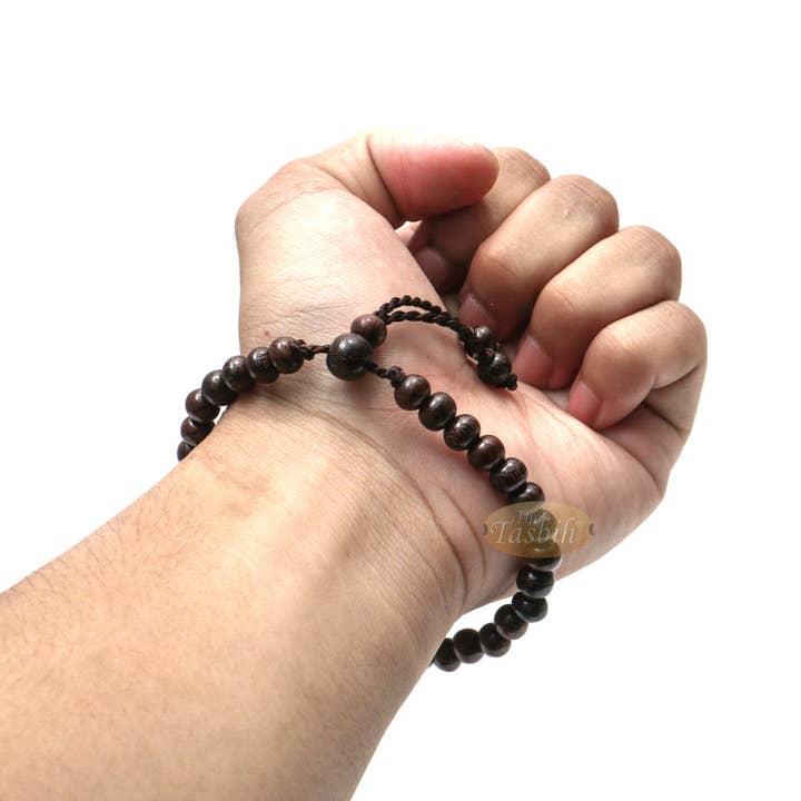 IndoMode - Venta al por mayor Pulseras de cuentas de oración - Pulsera Tasbih hecha a mano, 33 unidades, ajustable, 5,5 x 6,5 mm, madera de tamarindo