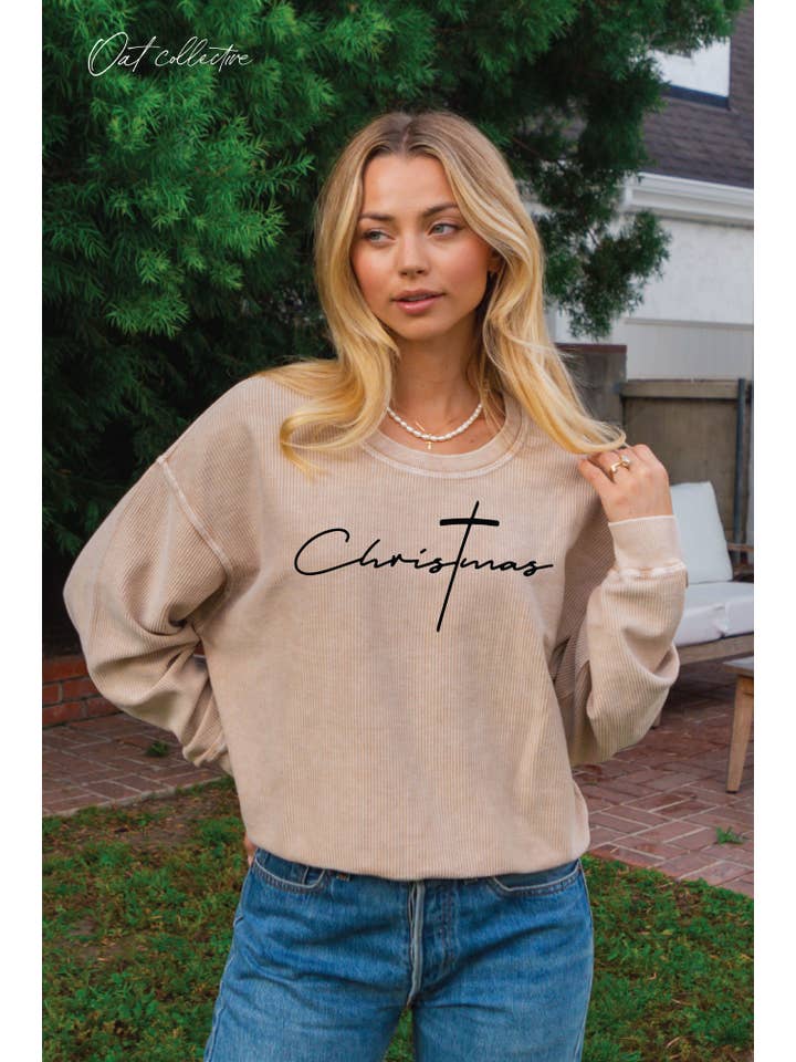 OAT COLLECTIVE - Wholesale Graphic Sweatshirt - Women's - CHRISTMAS Cropped Thermal Thermal Vintage Pullover