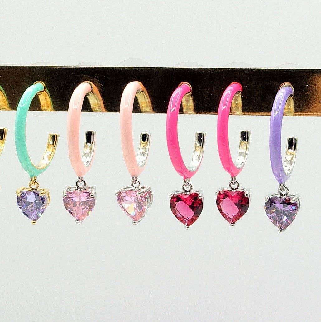 Daemon srls - Wholesale Hoop Earrings - CHERIE FLUO - HOOPS - PAIO orecchini a cerchio smaltati con cubic zirconia a forma di cuore20
