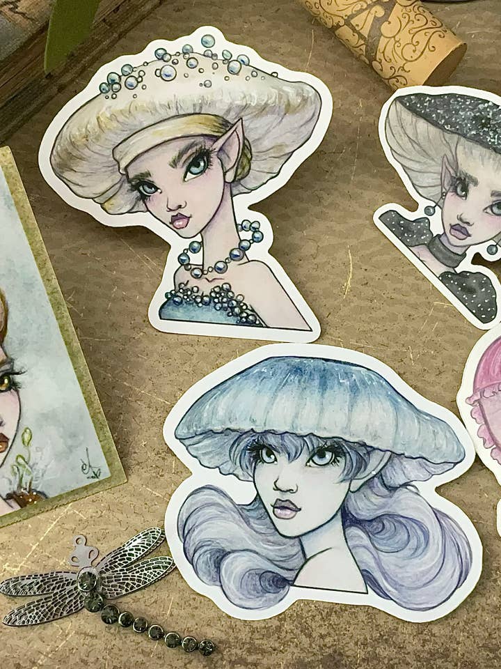 Lot de 1 lot d'autocollants Funguary's Mushroom Faerie pour la vente par Faeries of Glittering Glen