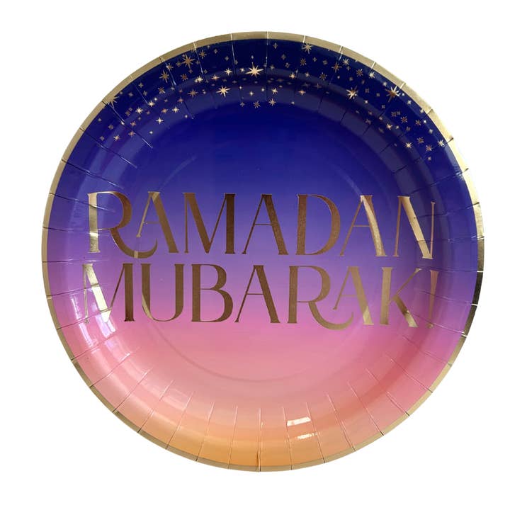 Piatti per Feste Ramadan Mubarak (confezione da 10) - Viola & Oro per la vendita all'ingrosso da parte di Peacock Supplies
