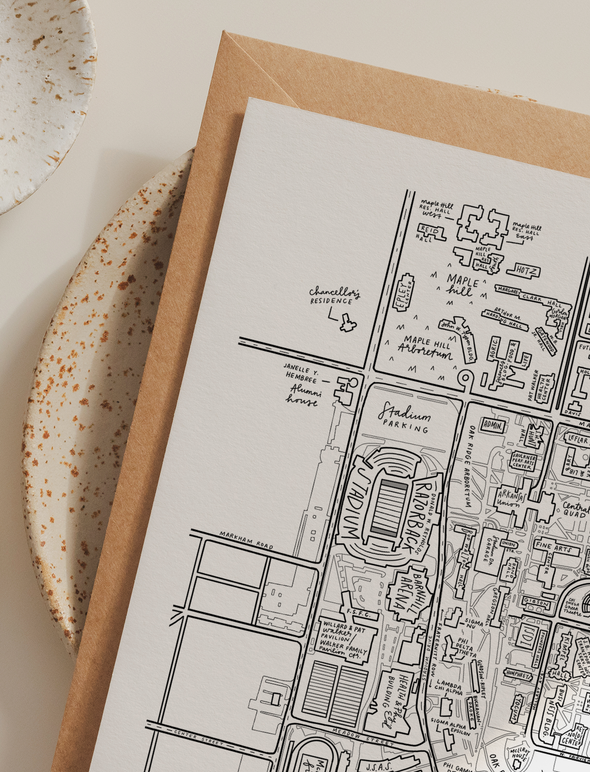 By Aleisha - Wholesale Art Print - University of Arkansas Campus Map Print1