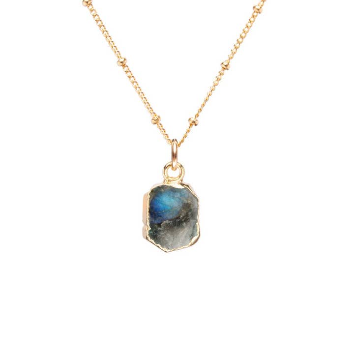 Labradorite Gem Slice Necklace | Adventure (Gold Plated) for wholesale by Decadorn
