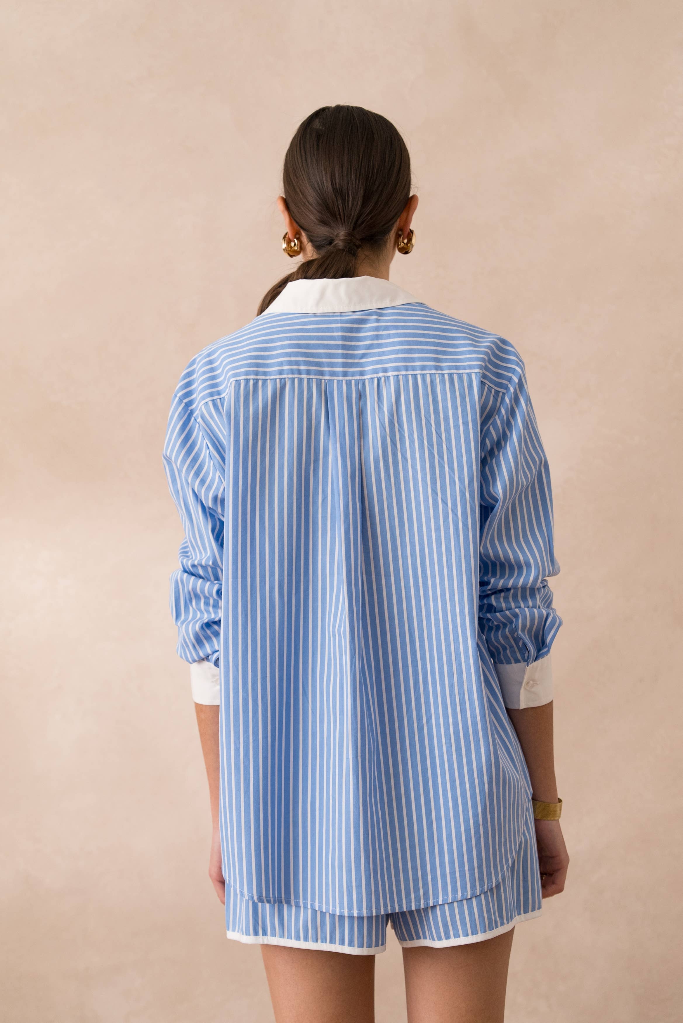 Attentif Paris - Wholesale Button Down Shirt - Women's - Striped cotton shirt with white collar and sleeves13