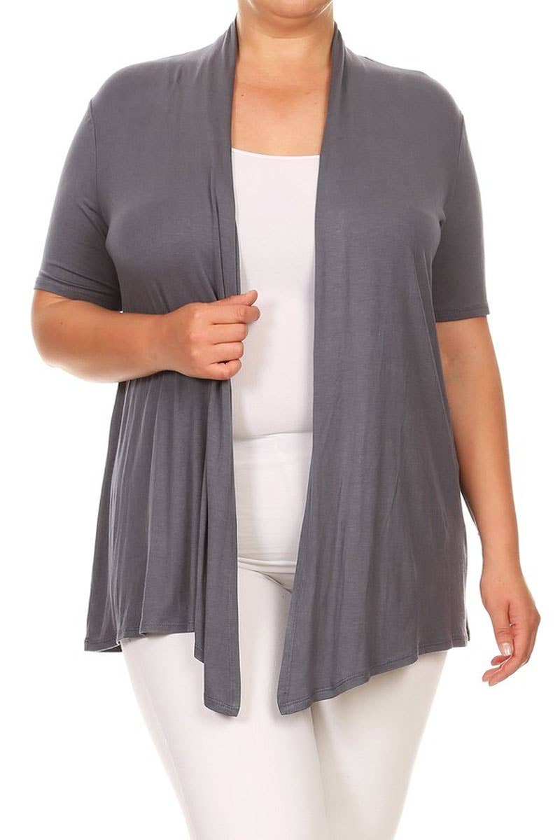 MOA COLLECTION - Wholesale Cardigan - Women's - Women's Plus Size Short Sleeves Draped Solid Cardigan7