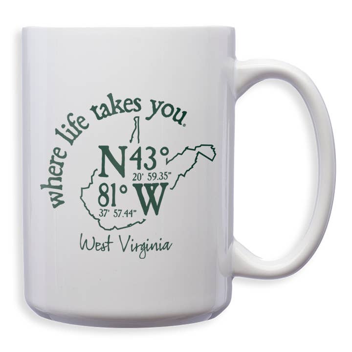 West Virginia Coordinate Mug - Where Life Takes You for wholesale by The Buffalo Works