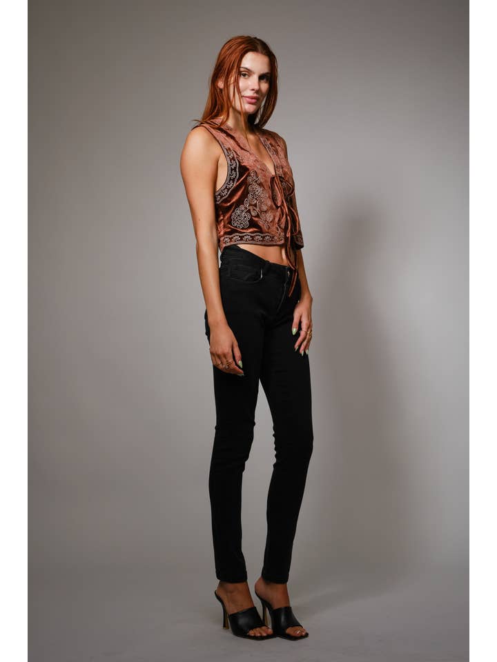 BROWN 91623T Embroidered Velvet Vest for wholesale on Faire4