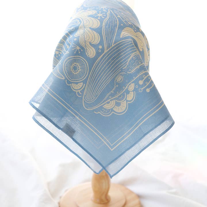sol&mar art co. - Wholesale Bandana - Unisex - Whale, and the Ocean Bandana Scarf (Light Blue)6