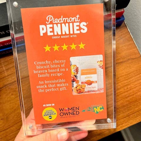Piedmont Pennies - Wholesale Retailer Display - Food & Drink - 5x7 Acrylic Shelf Talker
