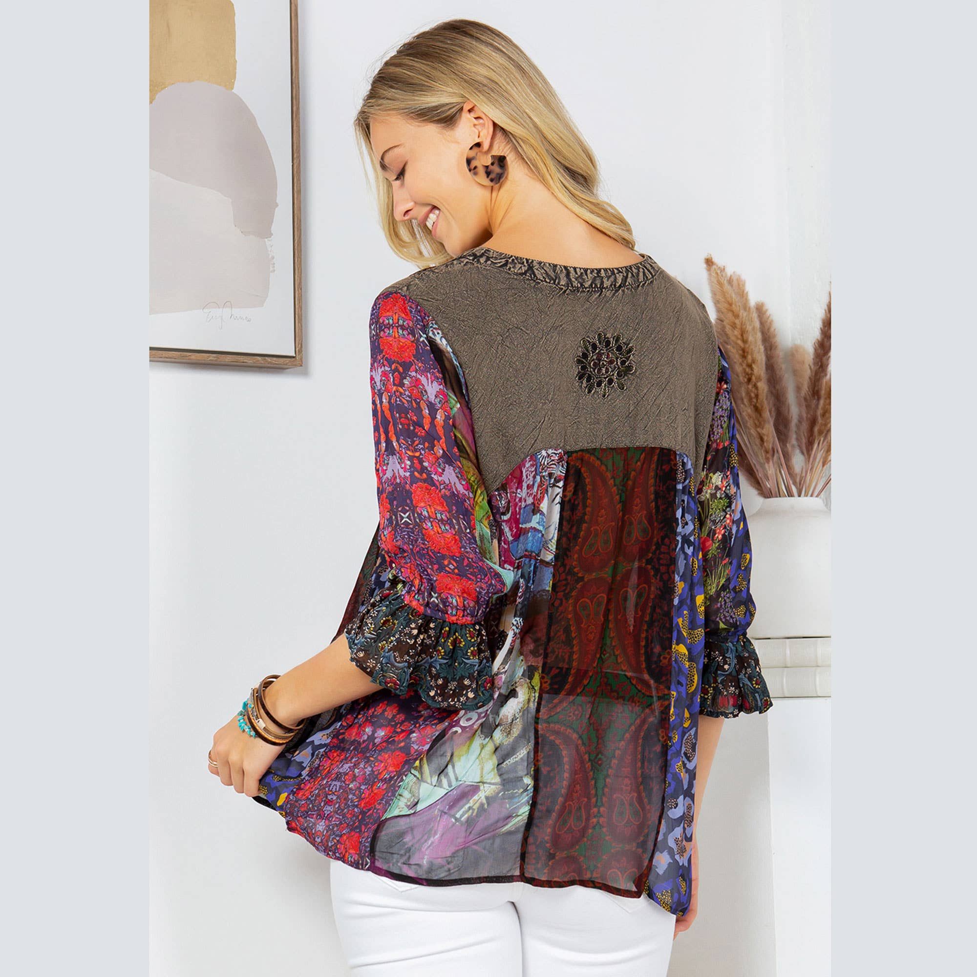 Young Threads - Wholesale Button Down Shirt - Women's - Boho Delight: Overdyed Rayon V-Neck Top5