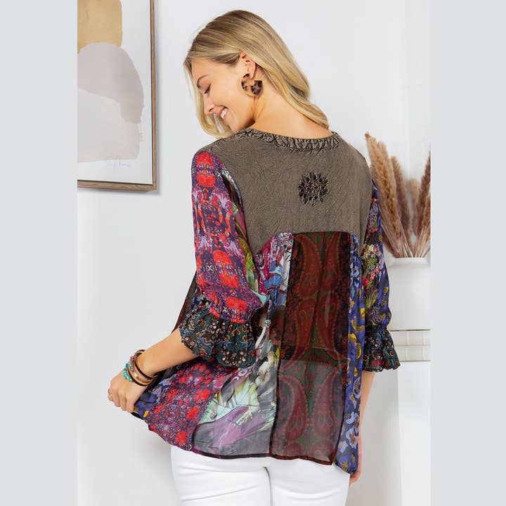 Young Threads - Wholesale Button Down Shirt - Women's - Boho Delight: Overdyed Rayon V-Neck Top5