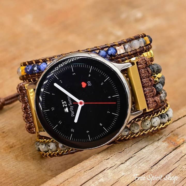 Free Spirit Shop - Wholesale Horlogeband/riempje - Dames - Samsung/Garmin horlogeband met labradoriet en kralen, boho-band