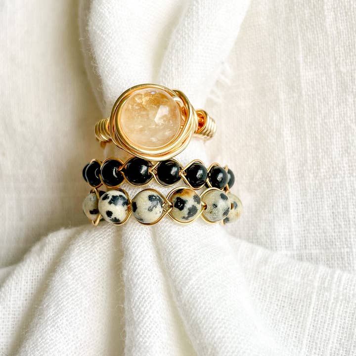 WellthyMama.Co - Wholesale Band/Stacked Ring - Dalmatian Jasper Wire Wrap Ring1