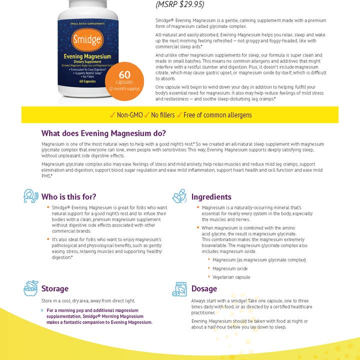 Smidge - Vente Supplément oral/vitamine - Le magnésium du soir3