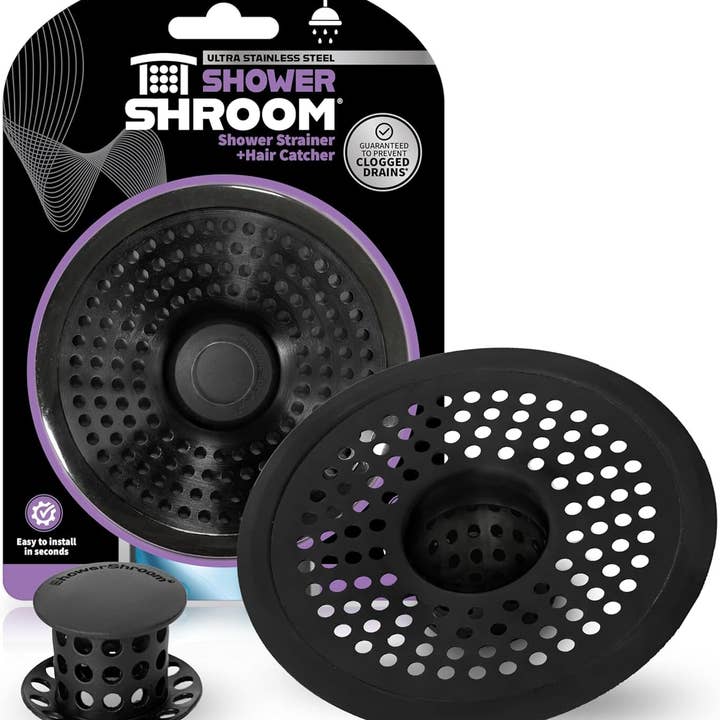 ShowerShroom attrape-cheveux ultra noir mat, protecteur de bonde en acier inoxydable, convient à toutes les bondes de douche pour la vente par TubShroom