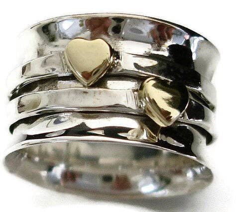 Mistry Gems – wholesale Band/stacked ring – Wide Gold Heart Spinner Ring | 925 Sterling Silver & Brass, SP054