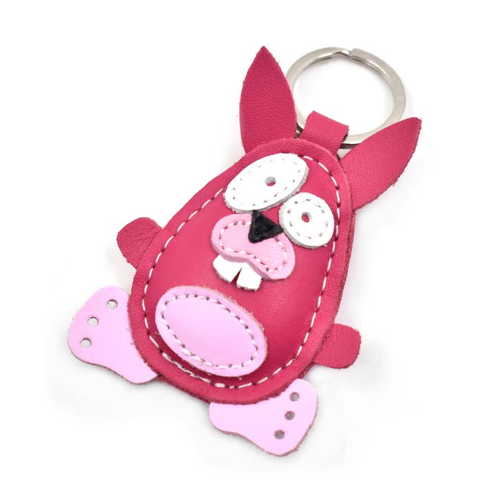 Triballi Leather Products - Wholesale Keychain - Women's - Fat rabbit pink handmade leather keychain