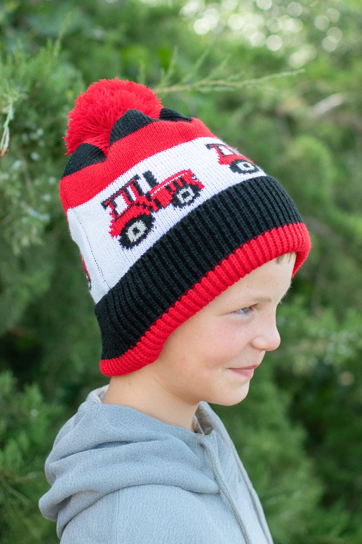 American Farm Company - Wholesale Beanie - Kids - Red Tractor Knit Pom Beanie - Youth2
