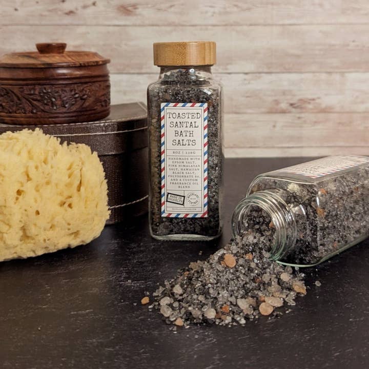 Toasted Santal Bath Salts - Black Hawaiian & Pink Himalayan for wholesale by Mainland Vintage