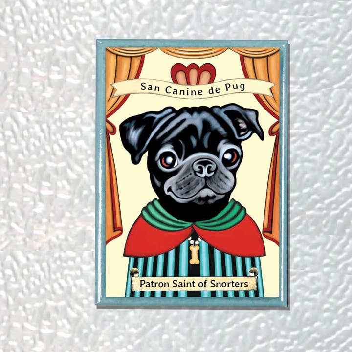 Retro Pets - Wholesale Magnet - Black Pug 'Saint of Snorters' 4-Pack Magnets