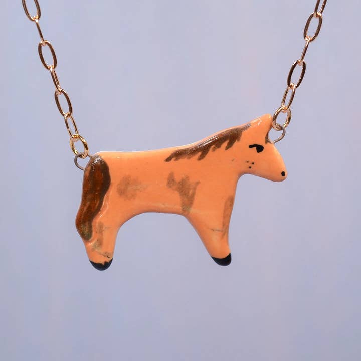 Chestnut Horse Ceramic Charm Necklace for wholesale by Juice Ceramics Handmade Pottery and Jewelry