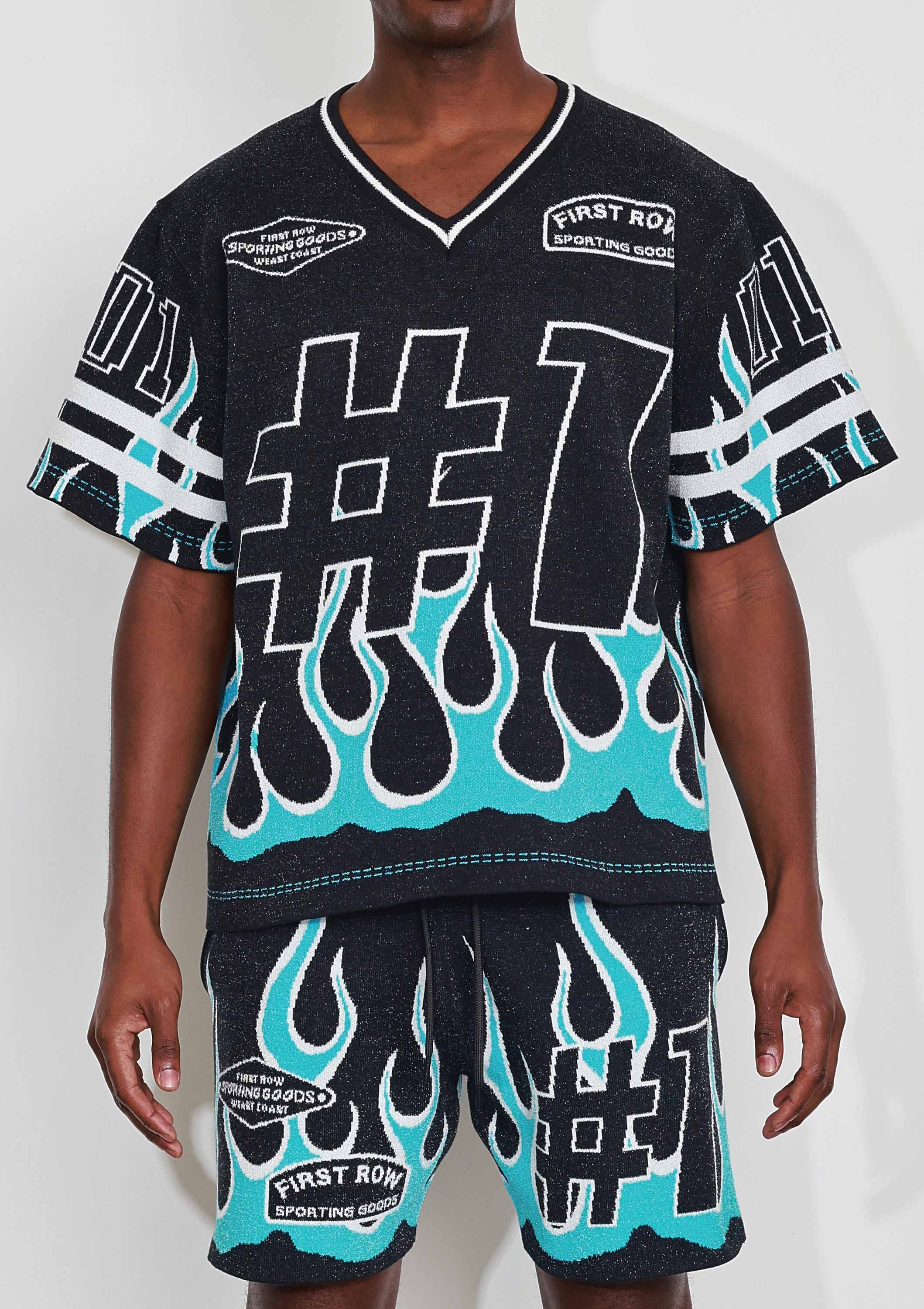 Black FLAME VARSITY JACQUARD KNIT TEE for wholesale on Faire3