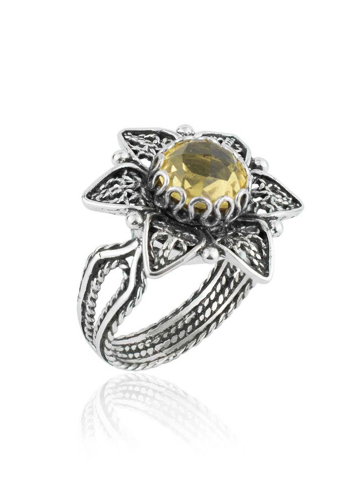 Kunst Citrin Edelstein Damen Gänseblümchen Silberring für den Großhandel von Filigranist Jewelry
