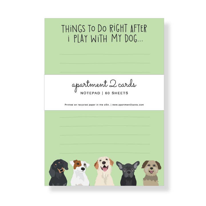 Lege med min hund listeblok, 4,75x6,5" notesblok for engroshandel hos Apartment 2 Cards