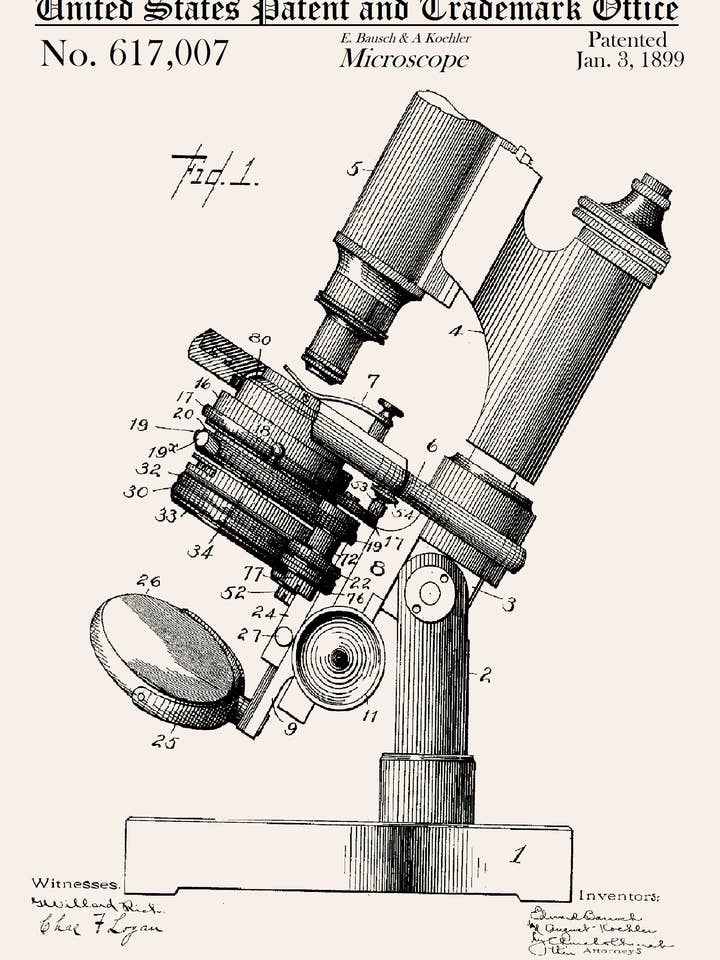 Carte de vœux quotidienne sur le thème du microscope pour la vente par PATENT PRESS GREETING CARDS