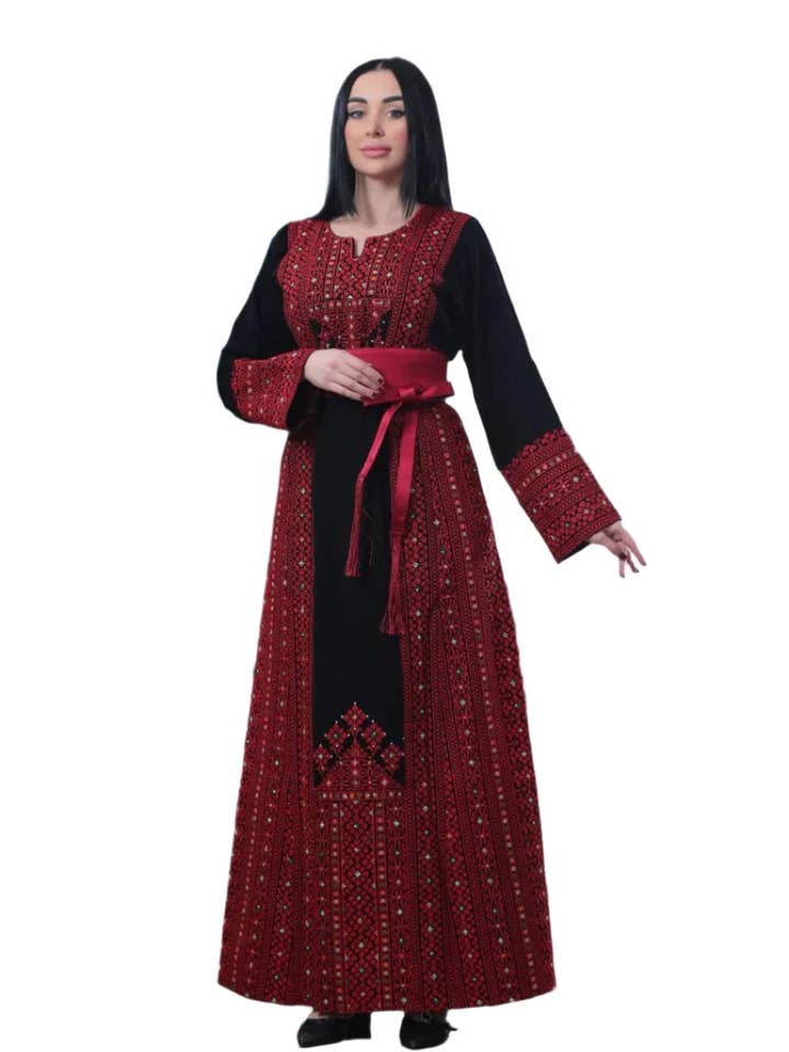 Wafa Broderad Thoub Med Satinskärp – Utsökt Elegans & Tradition för wholesale av Palestinian Elegance