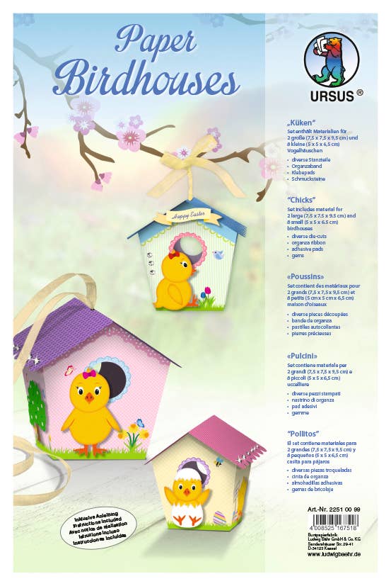 URSUS® / Buntpapierfabrik Ludwig Bähr GmbH & Co. KG - Wholesale DIY Craft Kit - Paper Birdhouses “Chicks”0