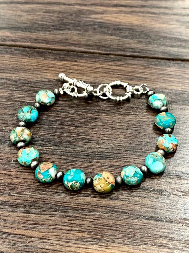 711216, Handmade Round Gemstone Adjustable Bracelet for wholesale by ISAC Trading Inc