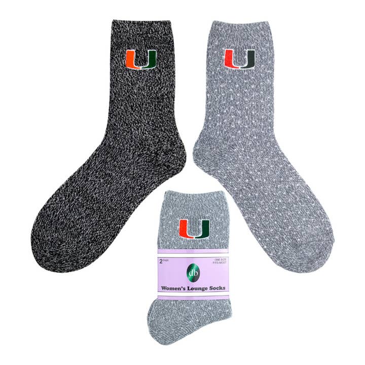 Miami Hurricanes Women's Lounge Socks - 2 Pack for wholesale by Donegal Bay