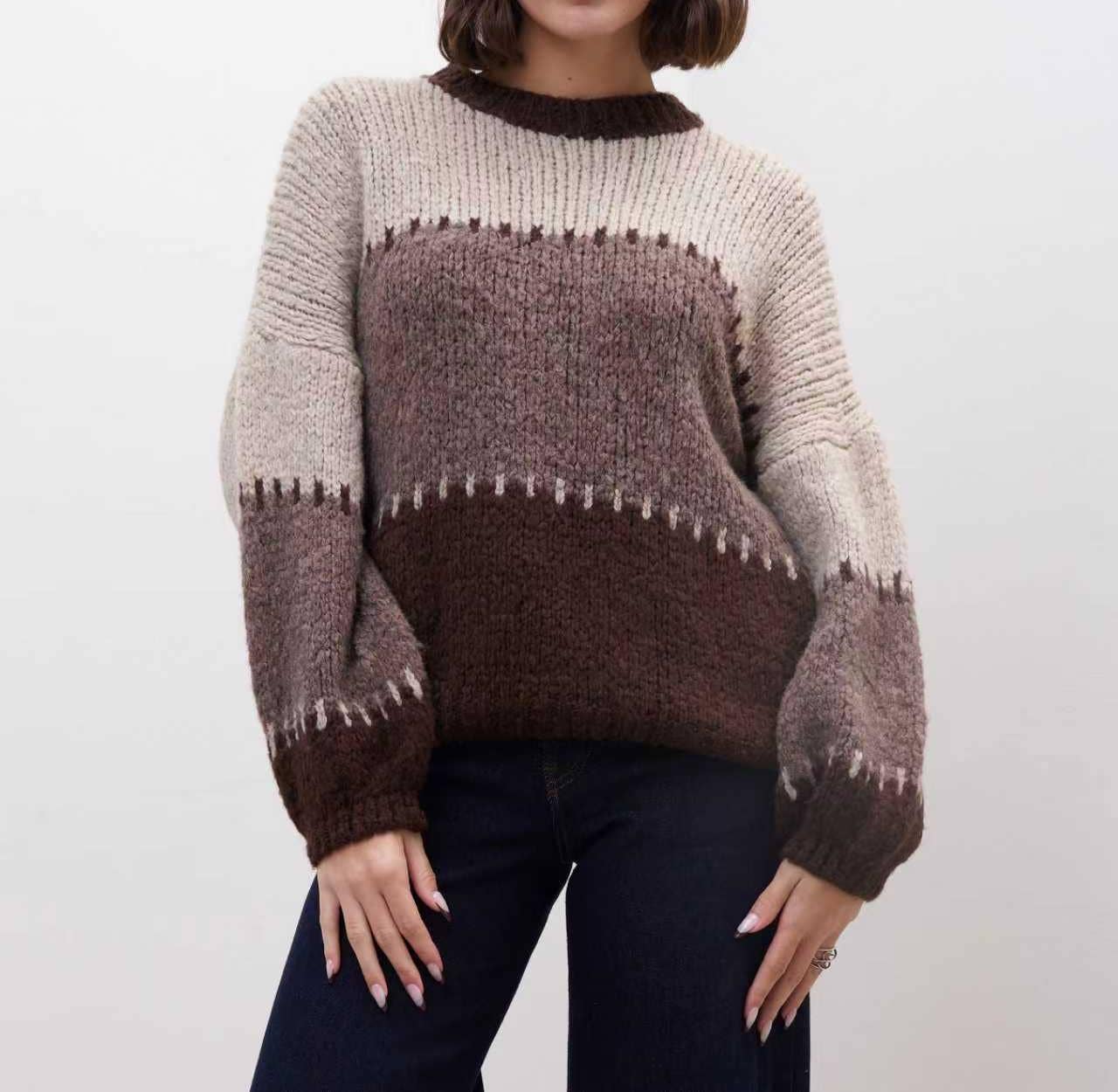 AMELÉ - Wholesale Knit Sweater - Women's - Color block sweater3