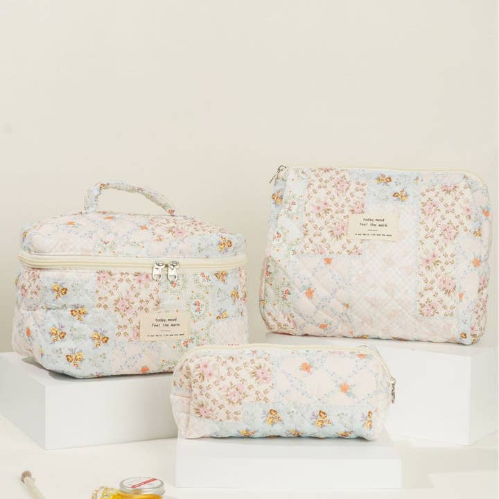 Dipped Shop - Wholesale Makeup/Cosmetic Bag - Butterfly Floral Print Puffer Make Up Bag DPB010614