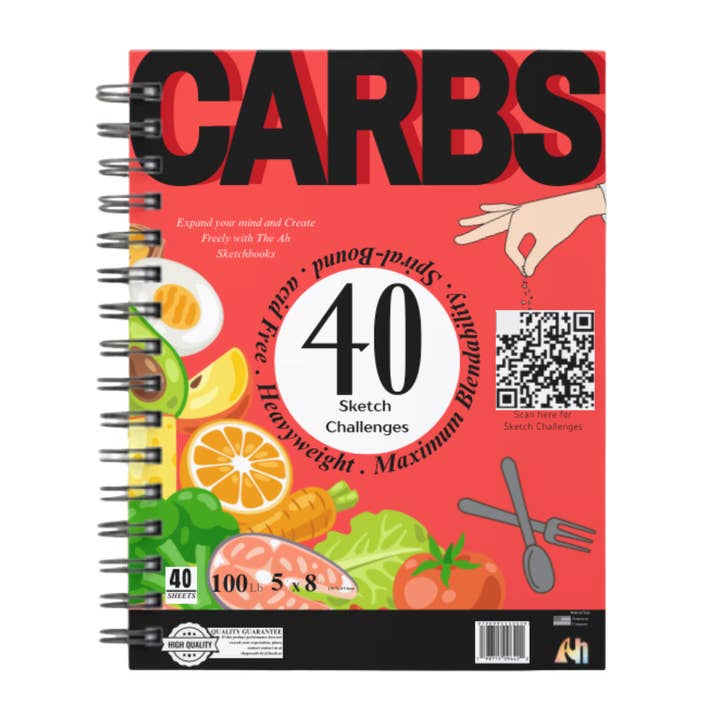 Travel Size "Carbs" Custom Themed Sketchbook for wholesale by The Arts Haven