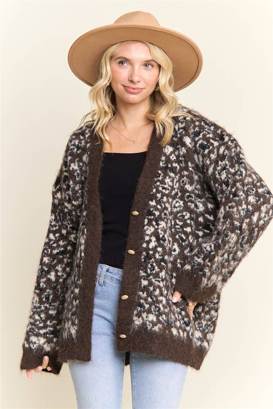 Madelyn – Engroshandel Cardigan - Dame – LESW4181-LEOPARD PRINT FLUFFY STRIKKET CARDIGAN13
