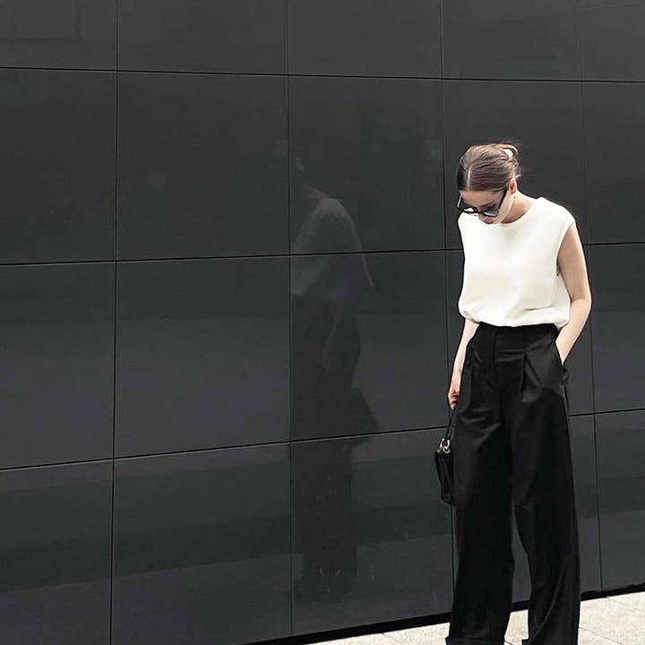 Marayn - Wholesale Pants - Women's - Black WideLeg Trousers High Waist Flowy Modern Fit5