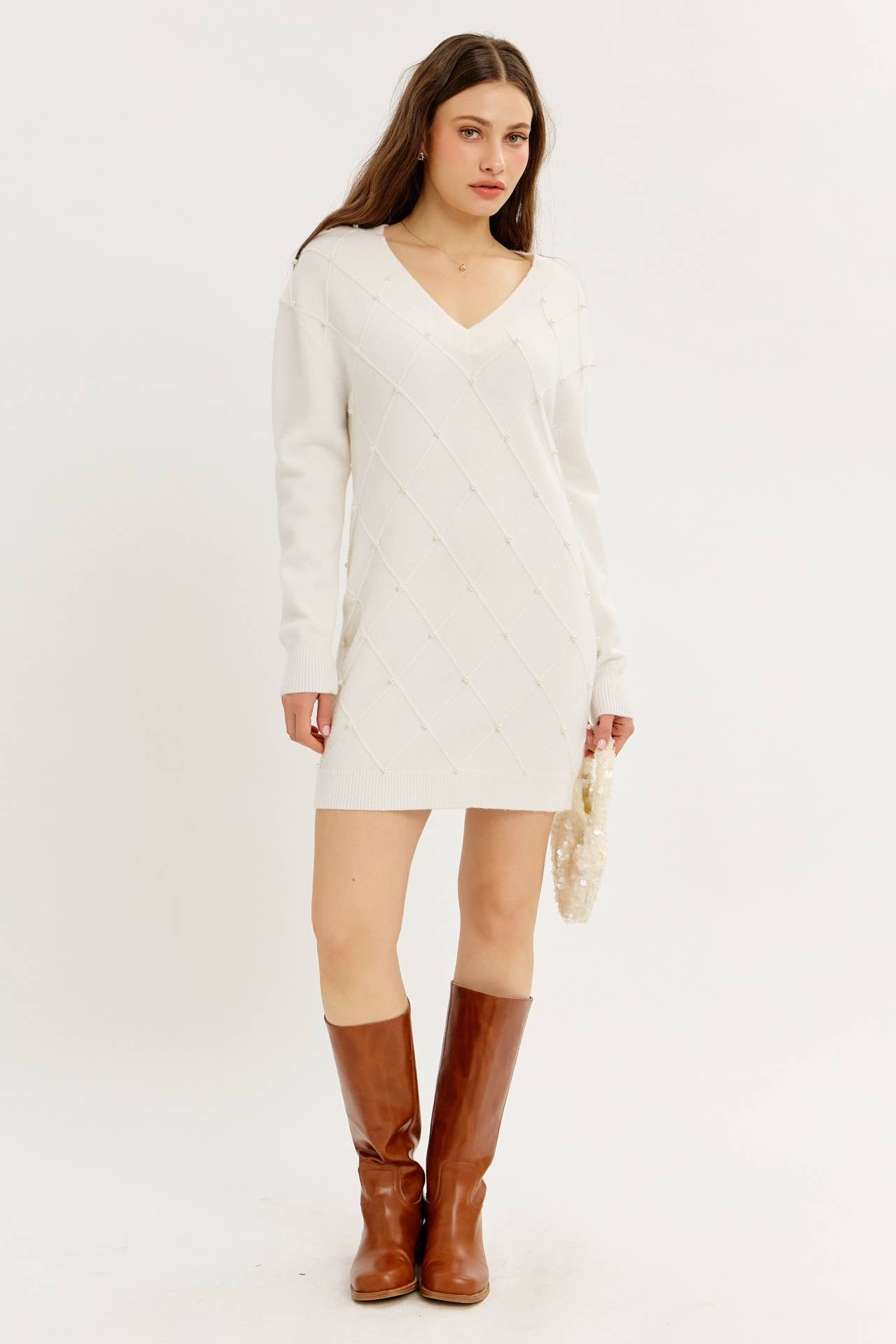 idem ditto - Wholesale Dress - Women's - GLAM MEETS COZY COMFORT PEARL SWEATER MINI DRESS6