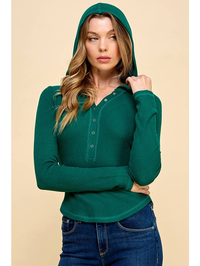 Heart & Hips - Wholesale Hoodie - Women's - RH51821L - DEEP HENLEY SNAP BUTTON HOODIE BRUSHED HACCI RIB 7