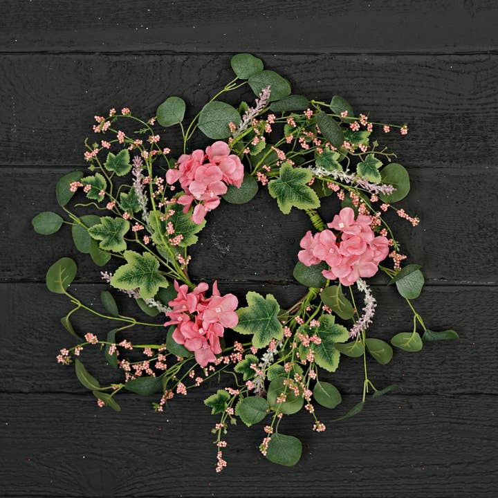 Impressive Enterprises, Inc. - Wholesale Wreath - 35632-16in(6.5) Wreath-Pink Hydrangea Garden2