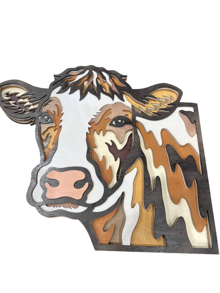 Wall Decoration Cow Layer Wood Art 3D Art Multi-Layer Wood Art for wholesale by Spencer's Custom Wood