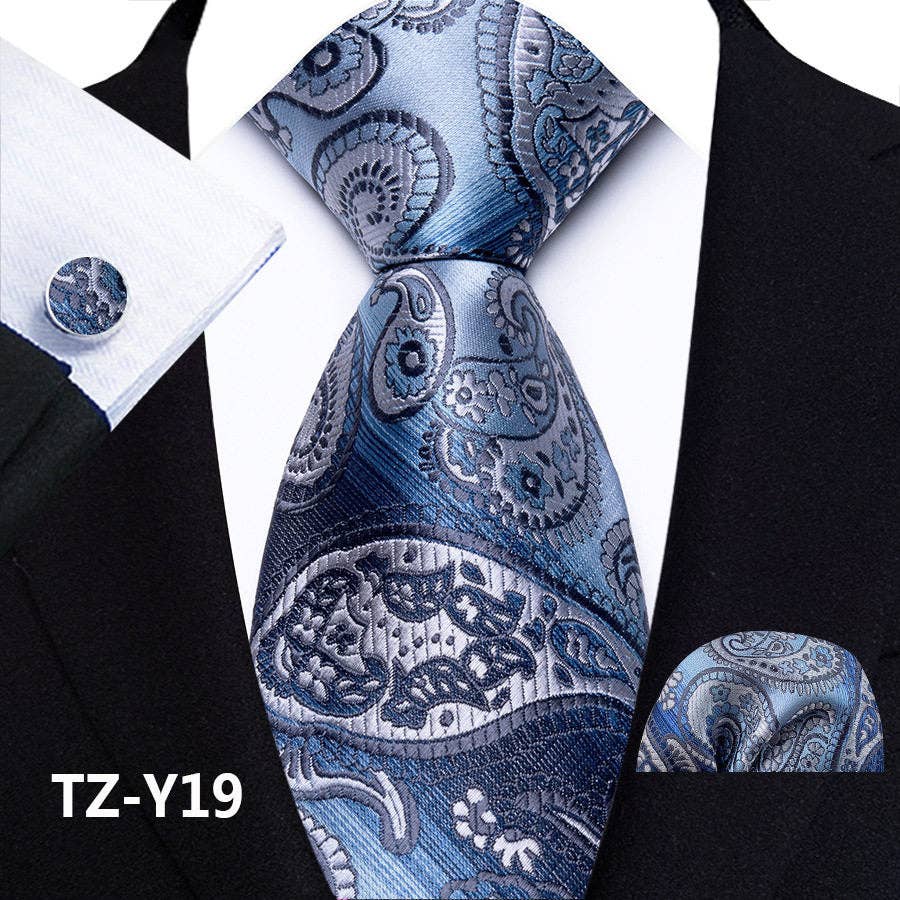 MoodGold - Wholesale Necktie - Men's - Men's Polyester Paisley Tie Pocket Square Cufflinks Set18