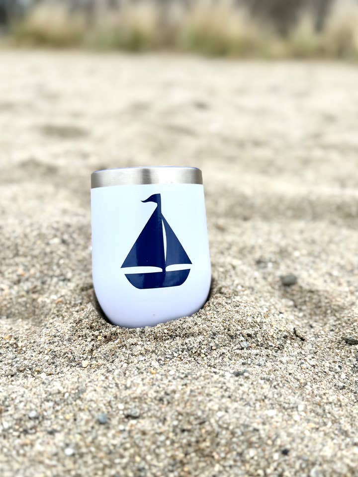Sailboat Stainless Steel Tumbler | Coastal for wholesale by Everything Labeled- Decorative drinkware for every ocassion
