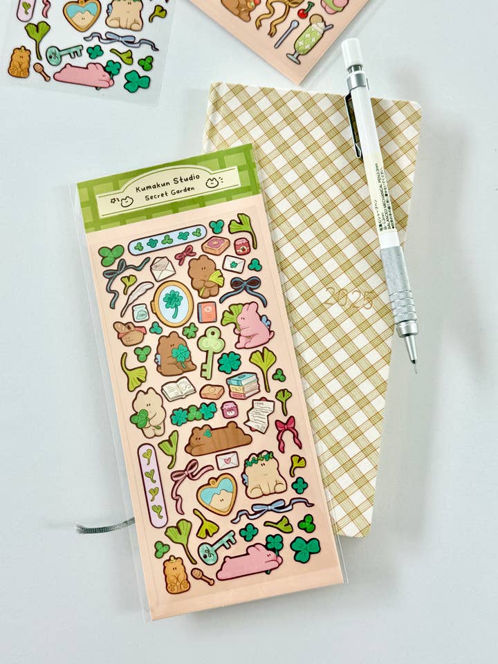 Secret Garden Sticker Sheet for wholesale by Kumakun Studio
