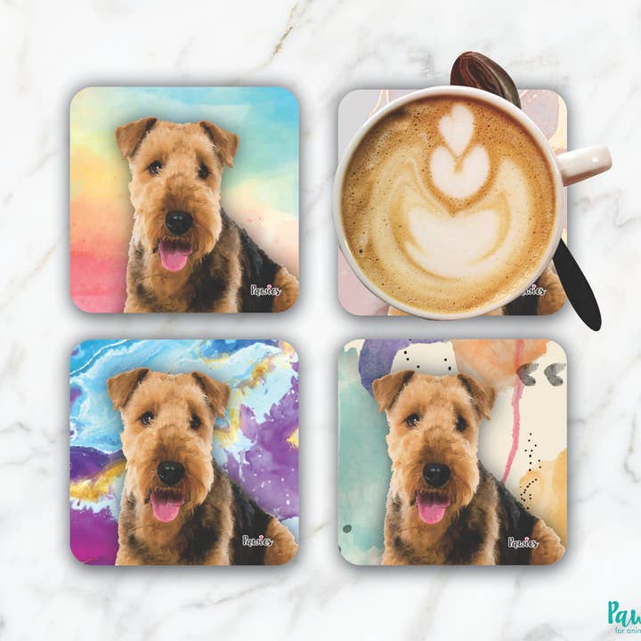 Airedale Terrier Sæt med 4 Coasters for engroshandel hos pawies