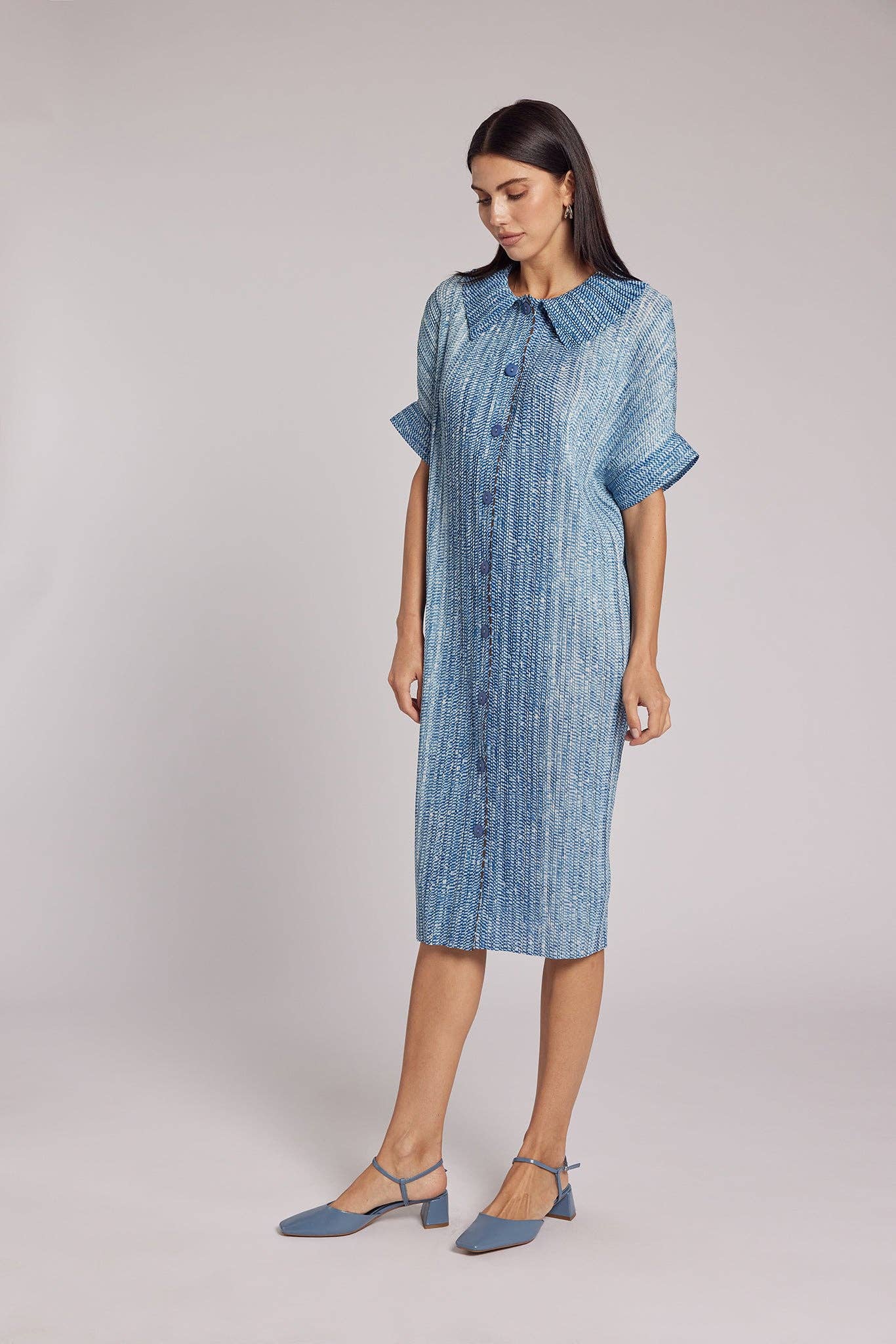 Chambray Eden Crystal Pleats Shirt Dress for wholesale on Faire3